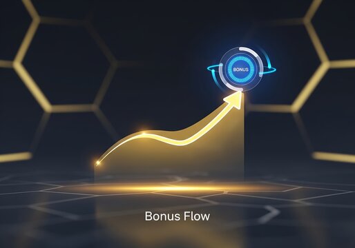 Financial Growth and Incentive Program: Glowing Arrow Graph Showing Upward Trend Leading to a Circular "Bonus" Icon for Reward or Loyalty Flow