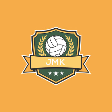 JMK Volleyball Logo Design JMK Modern Sports Shield Emblem with Ball, Laurel and Ribbon for Volleyball Club, JMK Tournament and Team Branding
