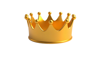 Rendered golden crown, detailed with rounded spikes and spheres on a black background