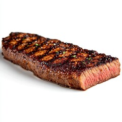 Sizzling steak on white background, isolated close-up for culinary and food preparation, fresh grilled meat