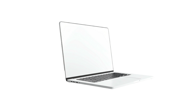 Angled shot of a closed computer with bright screen floating in dark background