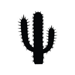 Silhouette of a spiky cactus plant, standing tall against a white background, cactus with sharp thorns silhouette vector illustration