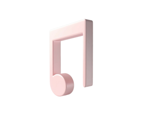 3D rendering of a light pink musical note, set against a stark black background