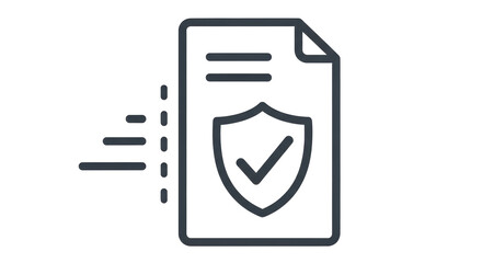 Isolated document with shield and checkmark conveys data security or authentication concepts