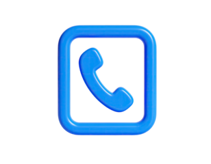 A 3D rendered blue phone handset icon inside a square on a black background