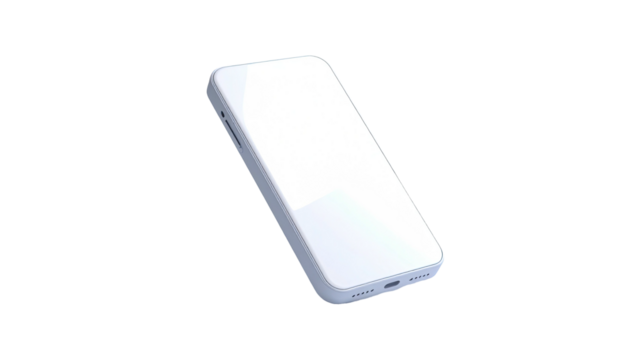 Angled view of a sleek, white smartphone against a stark black background