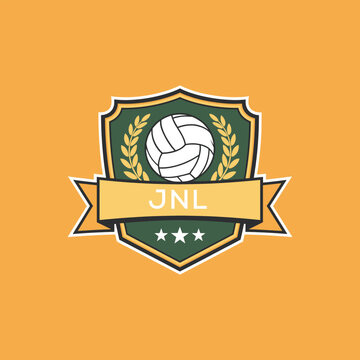 JNL Volleyball Logo Design JNL Modern Sports Shield Emblem with Ball, Laurel and Ribbon for Volleyball Club, JNL Tournament and Team Branding
