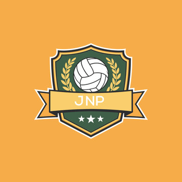 JNP Volleyball Logo Design JNP Modern Sports Shield Emblem with Ball, Laurel and Ribbon for Volleyball Club, JNP Tournament and Team Branding
