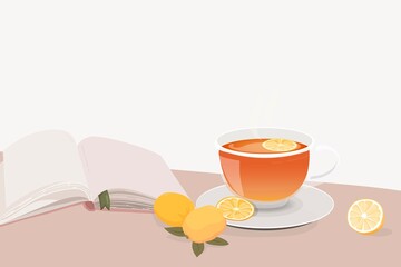 Lemon tea border background, cute cartoon illustration, design space