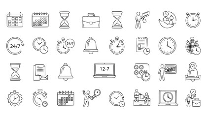 Vector art of collection of handdrawn time and schedule icons