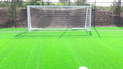 a soccer goal and an 11-meter mark from which a penalty kick is scored. High quality 4k footage - Powered by Adobe