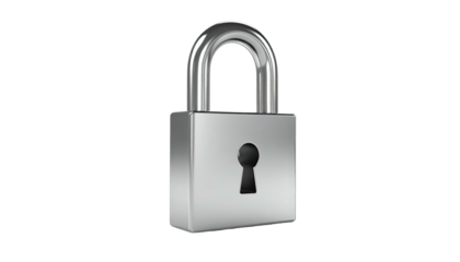 Shiny metal padlock with a keyhole and curved shackle, isolated on black