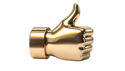 Gleaming golden thumbs-up gesture, rendered in 3D, against a stark black backdrop