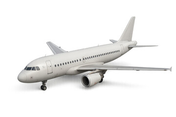 Obraz premium White passenger airplane flying on transparent background
