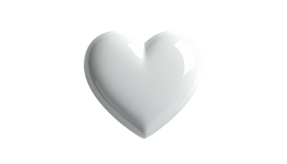 A glossy white heart, 3D rendered on a stark black background