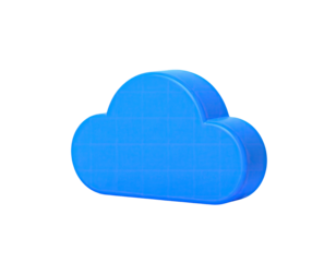 3D rendering of a bright blue cloud, isolated against a stark black background