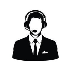 Silhouette Illustration of a Customer Service Representative in Business Attire Wearing Headset, employee with headset silhouette vector illustration