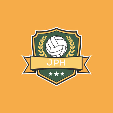 JPH Volleyball Logo Design JPH Modern Sports Shield Emblem with Ball, Laurel and Ribbon for Volleyball Club, JPH Tournament and Team Branding
