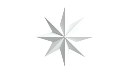 Rendered white eight-pointed star graphic centered on black backdrop, geometric