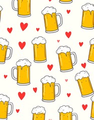Repeating pattern of beer mugs and hearts