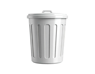 Realistic, white plastic waste bin, covered lid, on black backdrop, neutral