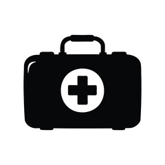 Black silhouette illustration of a first aid kit isolated on white background, first aid kit silhouette vector illustration