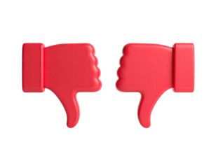 Two red, 3D rendered thumbs-down emojis face each other on a black background