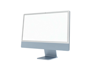 A clean, modern desktop computer monitor with a bright white screen, isolated