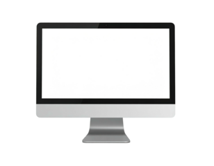 Sleek desktop computer with a bright blank screen on black background