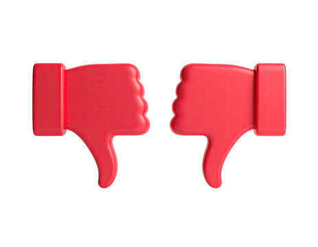 Two red, 3D rendered thumbs-down emojis face each other on a black background
