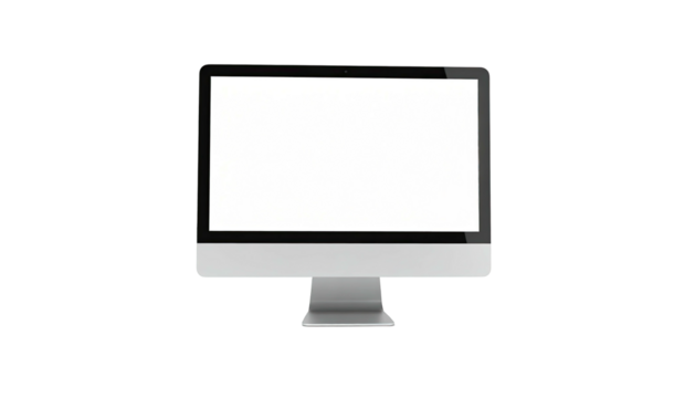 A blank screen on a modern desktop computer, isolated against a stark black background