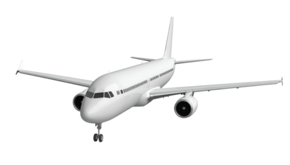 Sleek white passenger aircraft, front view, against a black background