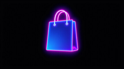 Shopping bag neon sign isolated on black background. 3D rendering