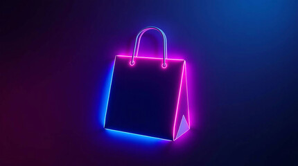 Shopping bag neon sign on dark background. 3D Rendering