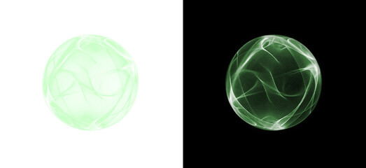 Green Energy Sphere and Light Wave Sphere PNG Overlay Featuring a Transparent Background for Design Use