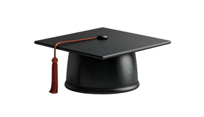A 3D rendering of a graduation cap with a tassel, isolated on a black background