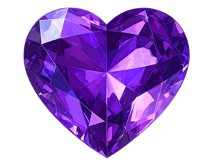 Purple heart-shaped gemstone, faceted