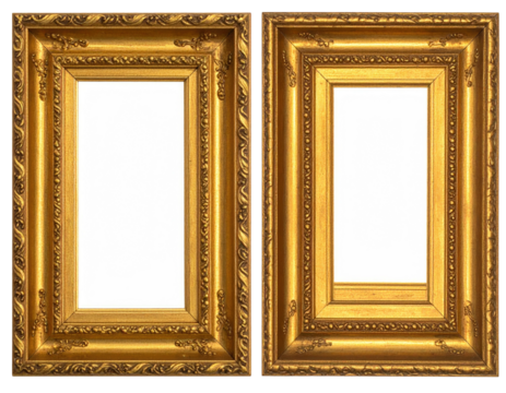 Two gold picture frames, ornate, rectangular, empty - Powered by Adobe