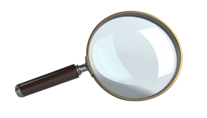 Close-up of a handheld magnifying glass, showcasing its polished lens and wooden handle