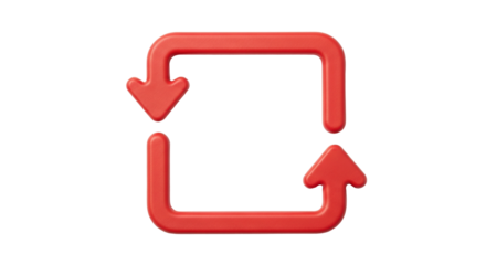 Isolated red square curved arrows, loop, repeat, refresh, reload, update, synchronization sign