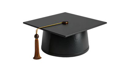 A black graduation cap with a gold tassel against a black background