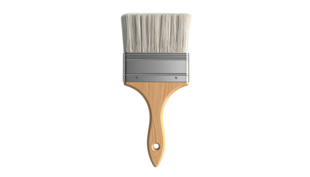 A close-up studio shot depicts a paint brush on a black background