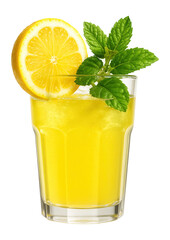 Fototapeta premium Fresh lemonade in a glass with lemon slice and mint.