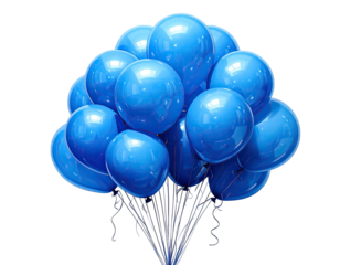 Cluster of glossy, vibrant blue balloons