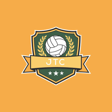 JTC Volleyball Logo Design JTC Modern Sports Shield Emblem with Ball, Laurel and Ribbon for Volleyball Club, JTC Tournament and Team Branding"
