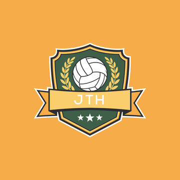 JTH Volleyball Logo Design JTH Modern Sports Shield Emblem with Ball, Laurel and Ribbon for Volleyball Club, JTH Tournament and Team Branding"
