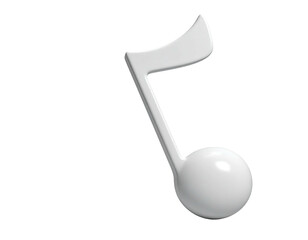 3D rendered, white musical note with a curved flag on a black background