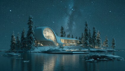 Obraz premium Modern winter house on island