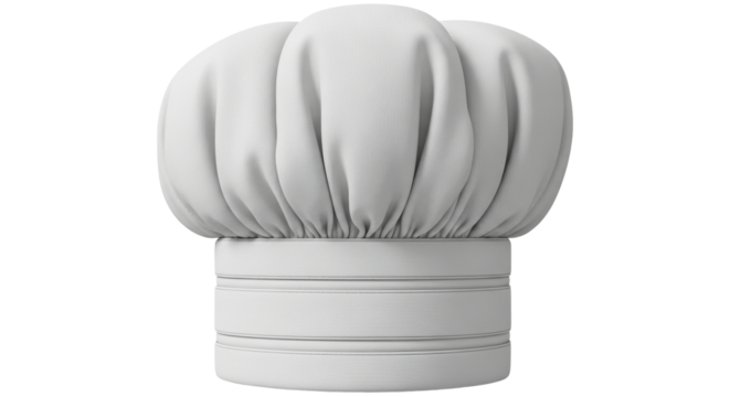 Isolated Chefs hat classic white toque, cooking apparel, chef culinary uniform and kitchen wear