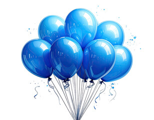 A cluster of vibrant blue balloons with silver streamers
